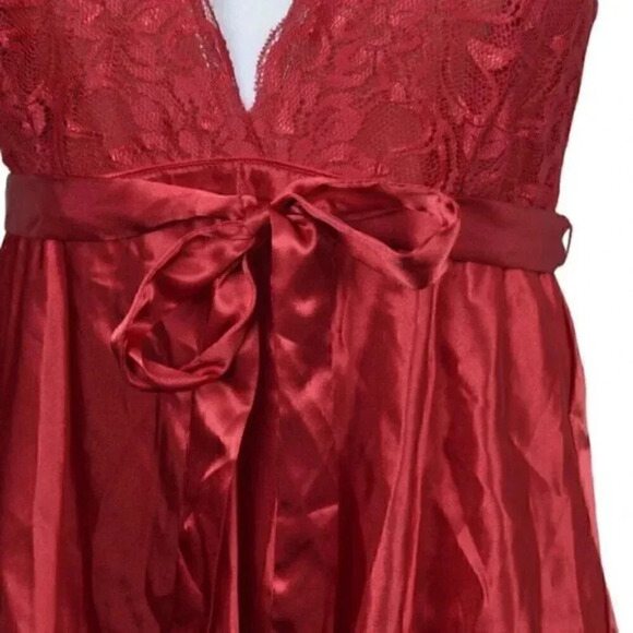 La Vie En Rose Satin Babydoll Lace Tie Waist Deep V Size Small - Picture 5 of 9